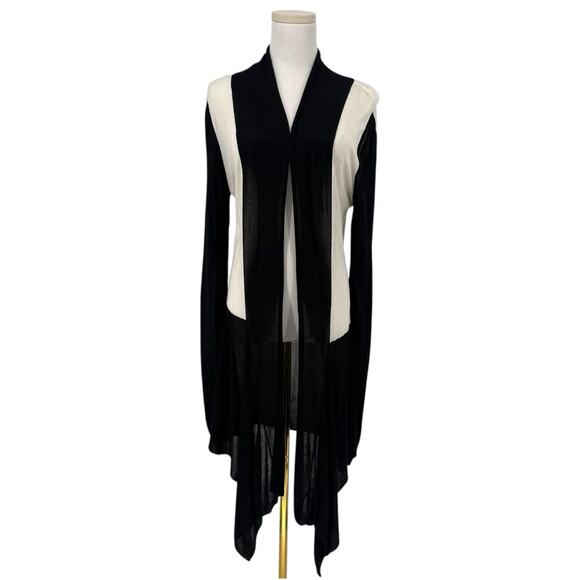 Y2K Cache Black White Colorblock Open Front Asymmetrical Cardigan Sweater M - Picture 1 of 6
